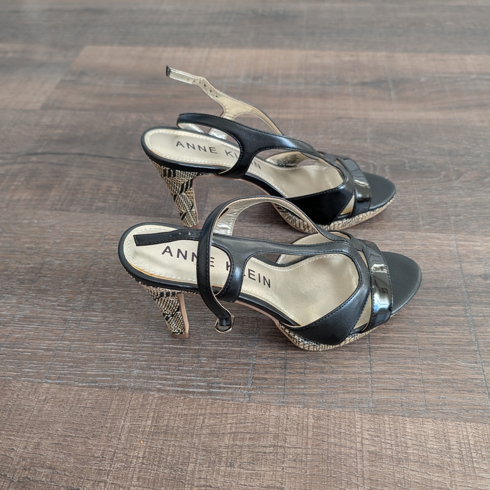 Anne Klein Black and Gold Strappy Heels
